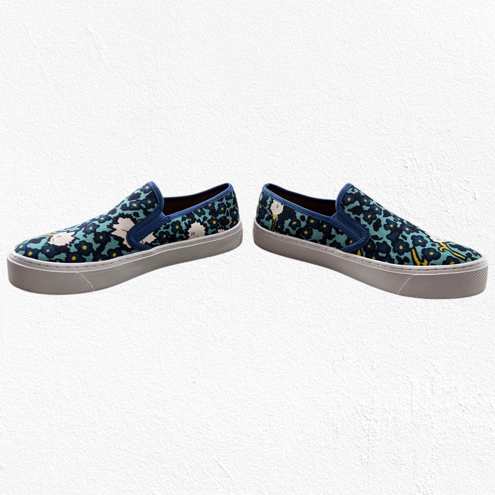 Coach Cameron Blue Green Yellow Floral Canvas Casual Slip-On Sneakers Size 7 - Picture 3 of 11